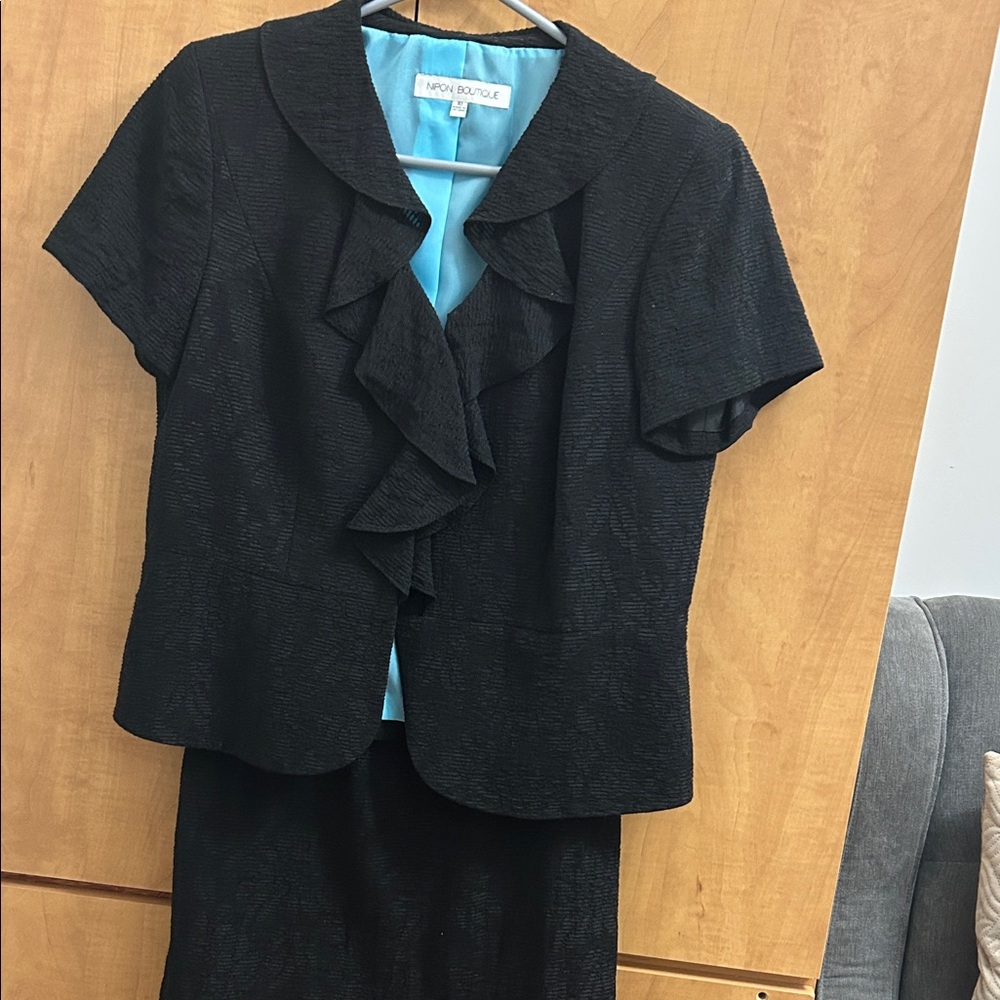Black Ruffled Blazer and Skirt Set